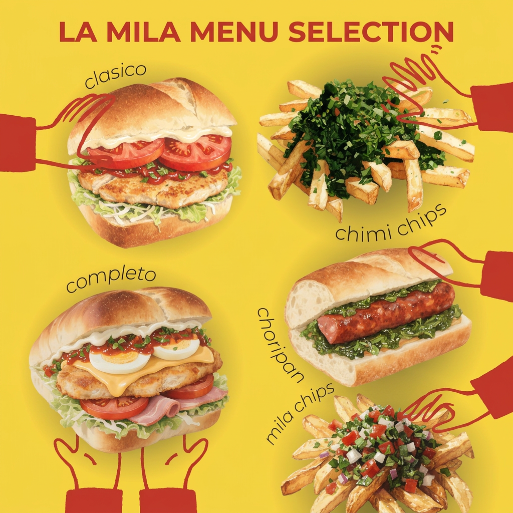 La Mila trio — Milanesa, Choripán and Completo sandwiches