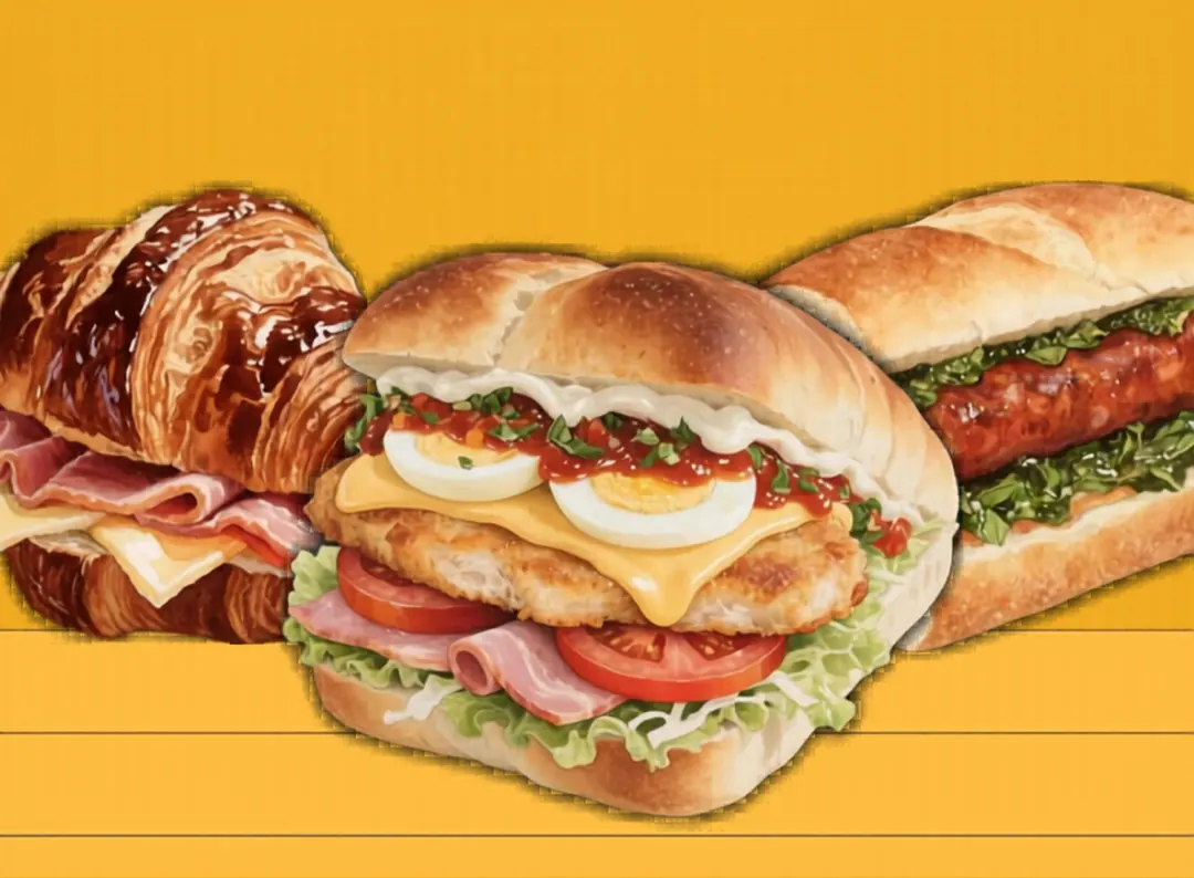Clasico & Completo sandwiches, Choripan and Ham & Cheese Croissant